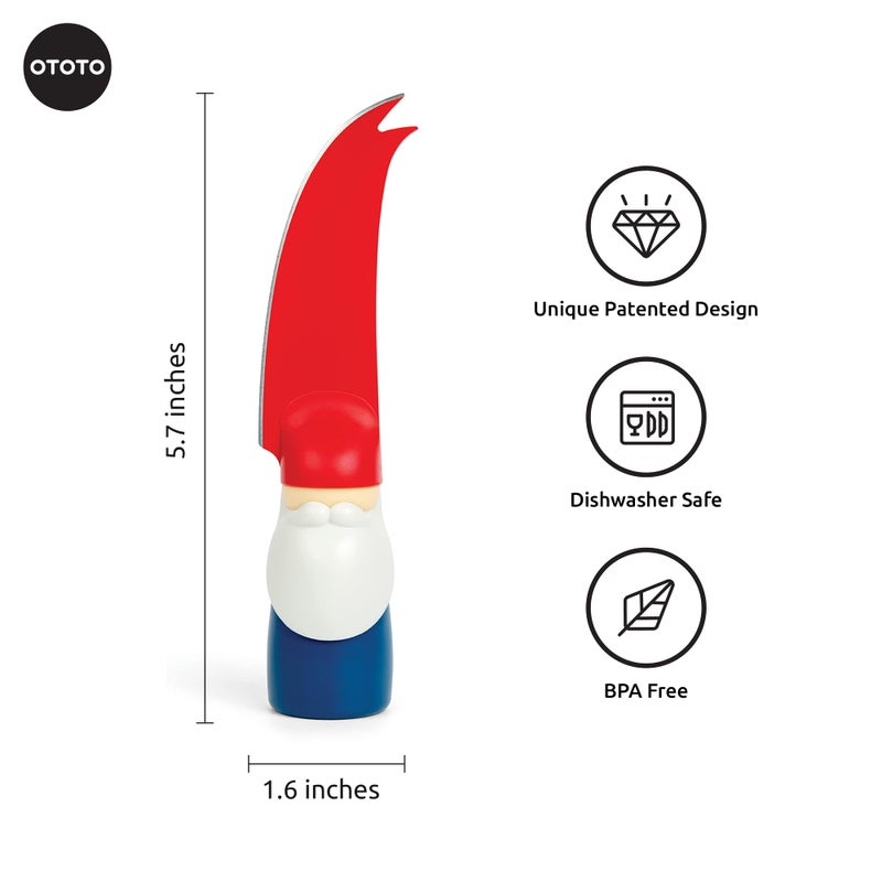 OTOTO Bert Cheese Knife, Gnome-Themed Multifunctional Knife for Cheese, Fruits, and Veggies, Cute Kitchen Accessories, BPA-Free Kitchen Gadget, Funny Gadgets, Gnomes Gifts for Women - Image 2